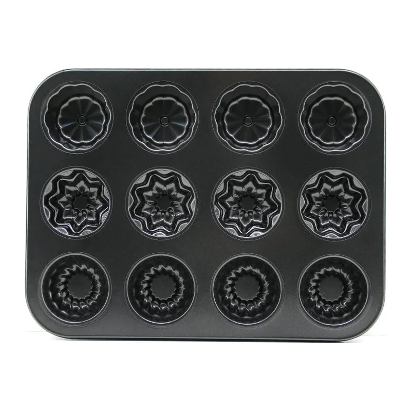 12 Gözlü Metal - Siyah Şekilli Muffin - Kek Kalıp