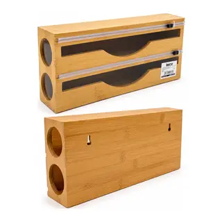 2IN1 Ahşap Bambu Streçlik - Folyoluk - Havluluk Kesici Bıçak Kanallı