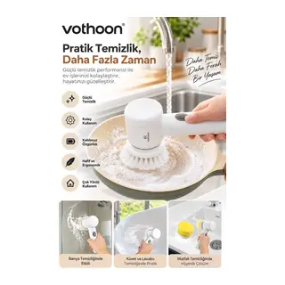 Şarjlı Elektrikli Temizlik Fırçası Mutfak Banyo Lavabo ve Küvet İçin Çok Amaçlı Döner Fırça