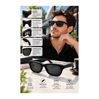 Kameralı Akıllı Güneş Gözlüğü Smart Glasses Siyah Şık Tasarım