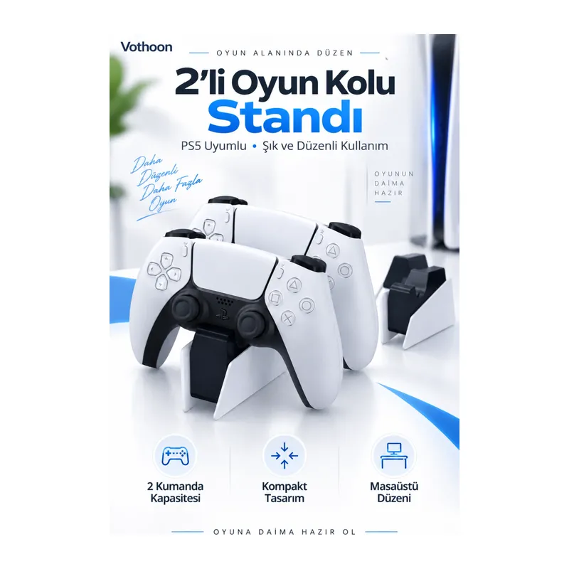 Dualsense Şarj İstasyonu PS5 Modeli İçin Hızlı Şarj Özelliği ile Kullanım Kolaylığı Adaptör Dahil