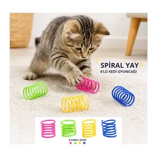 4'lü Renkli Spiral Yay Kedi Oyuncağı, Esnek ve Hareketli Eğlenceli Kedi Oyun Seti