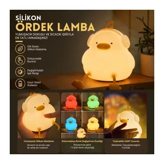 Vurmalı 7 Renkli Silikon Ördek LED Masa Lambası, Müzisyen Tasarımlı, Dokunmatik Renk Değiştiren Dekoratif USB Gece Lambası