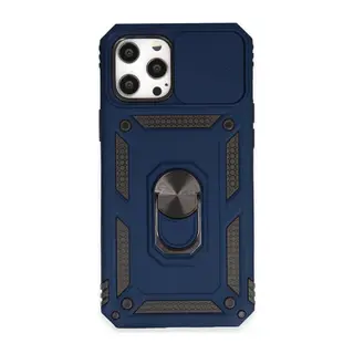 Apple iPhone 12 Pro Max Kılıf Pars Lens Yüzüklü Silikon - Lacivert