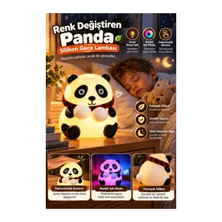 Renkli Işık Modlu Silikon Panda Gece Lambası Dokunmatik Kontrollü Sevimli Dekoratif