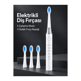 5 Çalışma Modlu Beyaz Elektrikli Diş Fırçası 3 Yedek Başlık Hediyeli
