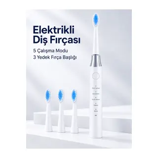 3 Yedek Başlık Hediyeli USB Şarjlı Beyaz Elektrikli Diş Fırçası
