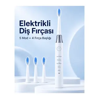 1. Hassas ve Masaj Modlu USB Şarjlı Beyaz Elektrikli Diş Fırçası 3 Başlık Hediyeli