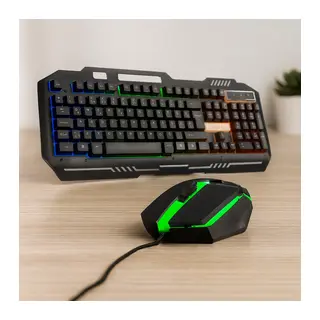 USB Kablolu RGB (Gökkuşağı) Işıklı Klavye ve Mouse Seti - 150 cm
