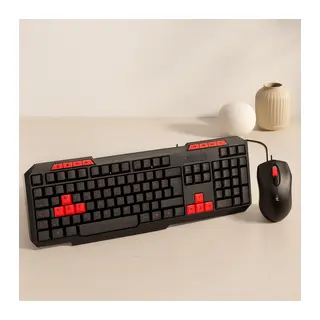 USB Kablolu Klavye Mouse Set - Kırmızı Tuşlu Q Klavye 1600 DPI