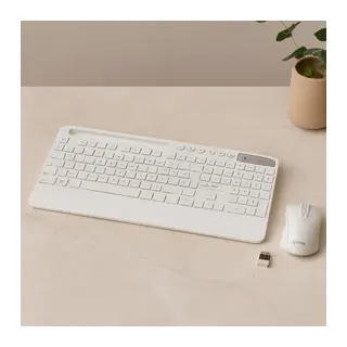 Kablosuz Klavye Mouse Seti - Tablet/Telefon Standlı - Beyaz - Q Klavye