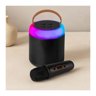Yuvarlak Bluetooth Kablosuz Karaoke Hoparlör - Mikrofonlu, USB Şarjlı, Işıklı