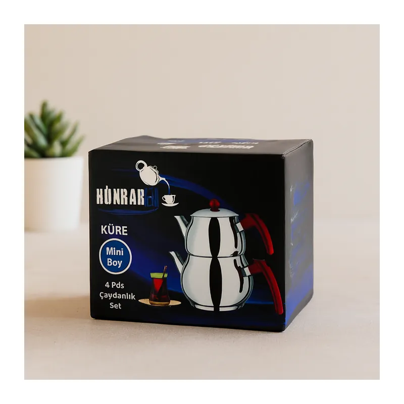 Mini Çelik Çaydanlık Seti 0.75L+1.35L Kendinden Süzgeçli Bakalit Kulplu