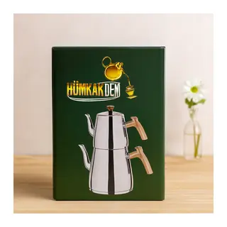 Çelik Çaydanlık Seti (1.1L Üst + 2L Alt) Kendinden Süzgeçli