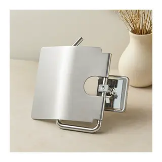 Geniş Kapaklı Metal WC Kağıtlığı (Yapışkanlı Montaj)
