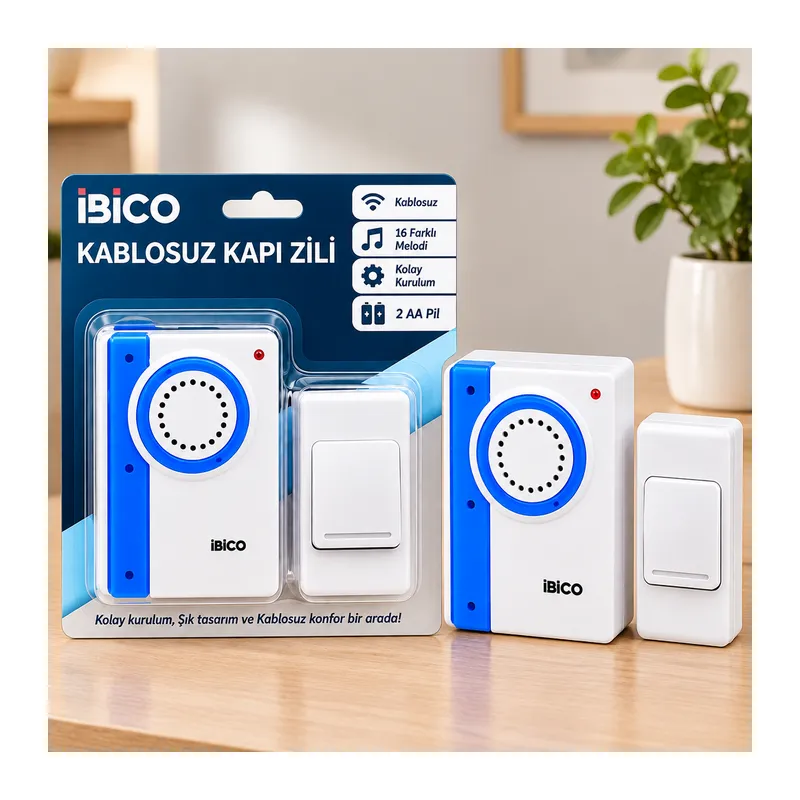 Kablosuz pilli kapı zili - 16 melodi, 50m menzil