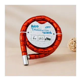 Tüp Anahtarlı Çelik Spiral Kilit 22mm x 150cm (Kırmızı)