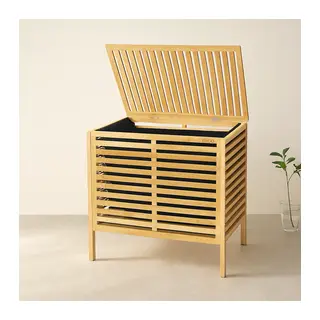Kalın Bambu Çamaşır Sepeti 50x38x55 cm (Kumaş Torbalı)