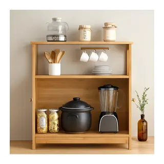 Çok Amaçlı Bambu Dolap 66x33x85 cm - Organizer Raflı