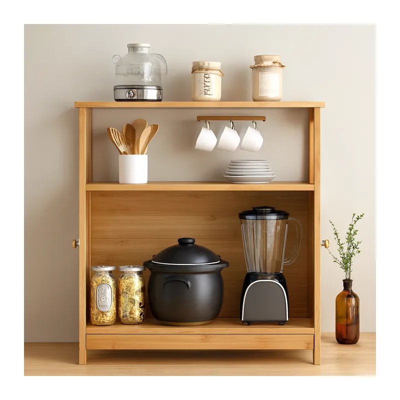 Çok Amaçlı Bambu Dolap 66x33x85 cm - Organizer Raflı