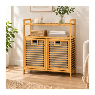 Bambu Kirli Çamaşır Sepeti 2 Bölmeli 2 Kat Organizer 80x33x87 cm