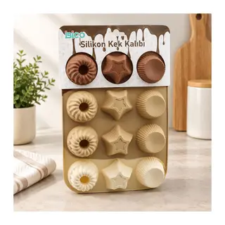 Silikon Muffin Kek Kalıbı Desenli