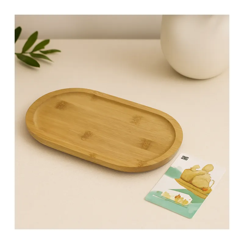 Ahşap Bambu Oval Mini Servis Tepsisi 25 x 14 x 1.4 cm