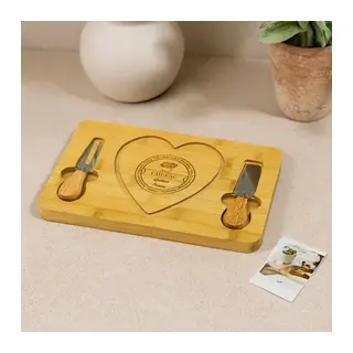 Bambu Kahvaltı Peynir Sunum Panosu Ahşap Saplı Bıçaklı