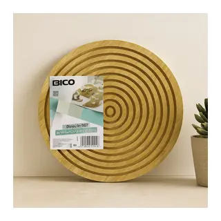 Yuvarlak 28 cm Bambu Servis Sunum Tahtası - Çift Taraflı (Düz ve Kanallı)