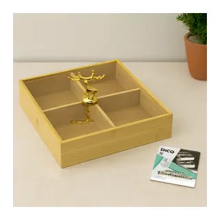 4 Bölmeli Bambu Servis Sunumluk 22x22x5 cm