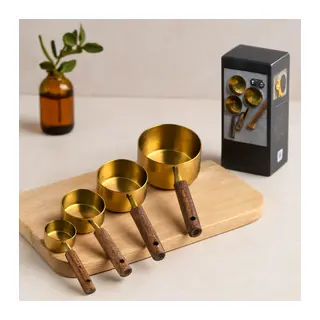Altın Renkli Metal Ölçü Kaşığı Ahşap Saplı