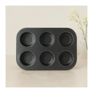 6 Gözlü Siyah Metal Muffin Kalıbı