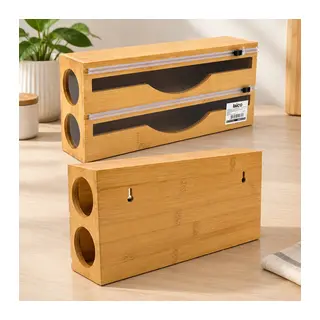 Bambu Ahşap Streç & Folyo Dispenseri (Havluluk, Kesici Kanallı)