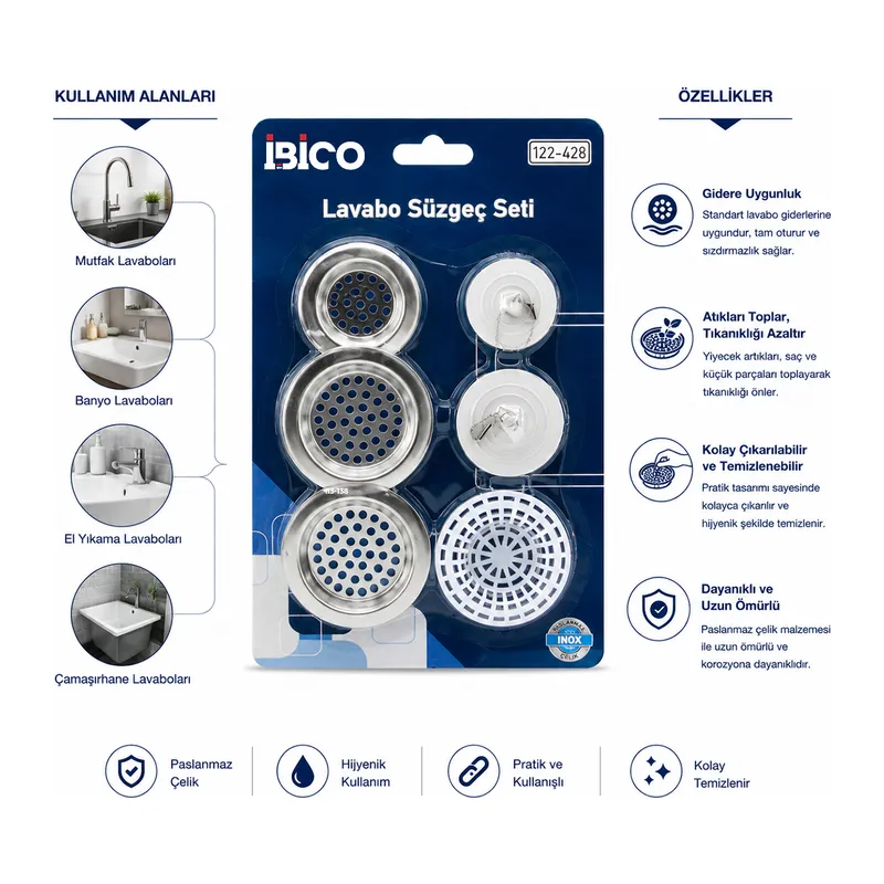 Lavabo süzgeç ve tapa seti