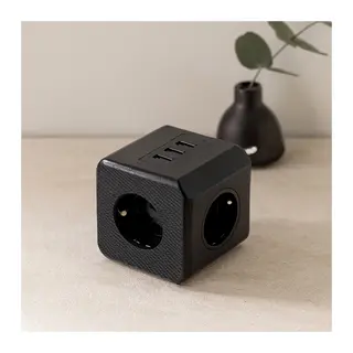 Termal Akım Korumalı Duvar Priz - 3 USB Çıkışlı Siyah