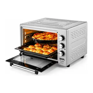 Akel AF-280 (Saatli) Kare Midi Fırın (1200W & 32LT Hacim) (3 Kademeli Güç) (Ayarlanabilir Termostat)