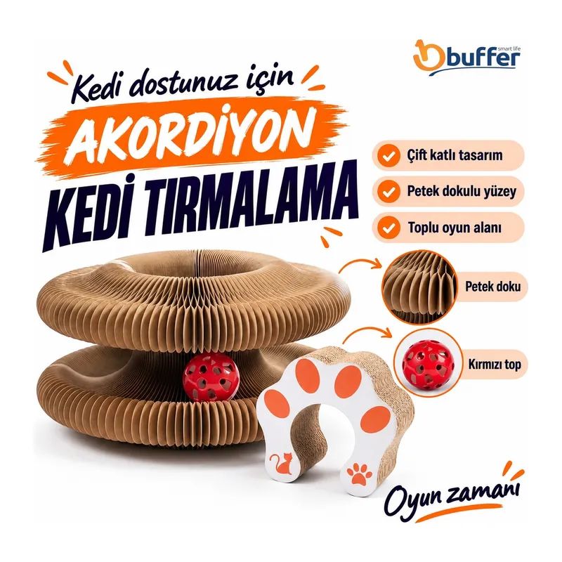 Akordiyon Karton Kedi Tırmalama Oyuncağı – Mıknatıslı Katlanabilir Etkileşimli Kedi Oyuncağı,Pençe Tahtası