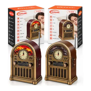 Saatli - İbreli Şömineli Radyo - Retro Am - Fm - Sw Usb - Type-c Sarjlı Bt - Tf - Usb Speaker YG-6040 PL-4733