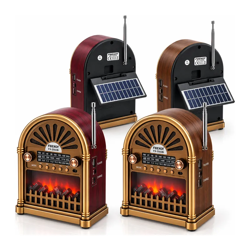 Solar - İbreli Şömineli Radyo - Retro Am - Fm - Sw Usb - Type-c Sarjlı Bt - Tf - Usb Speaker YG-6041BTS
