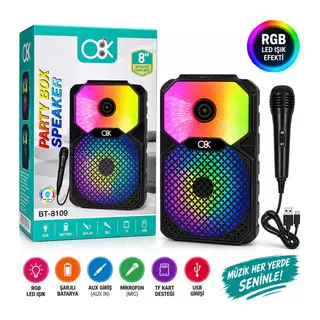 PL-4805 Karaoke Mikrofonlu Speaker Hoparlör Bt - Sd - Usb Sarjlı Rgb Işıklı Dc 5V - Aux 8 Inc BT-8109