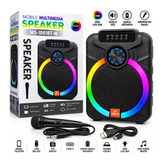 10 Inc Karaoke Mikrofonlu Speaker Hoparlör Bt - Sd - Usb Sarjlı Rgb Işıklı Dc 5V - Aux MS-1001BT-2 PL-4800