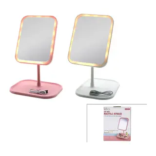 Dikdörtgen 7 Inc Ledli - Usb Şarjlı Makyaj Aynası 90° Açı Ayarlı Takılı Ayak Renkli Pls İ11-017