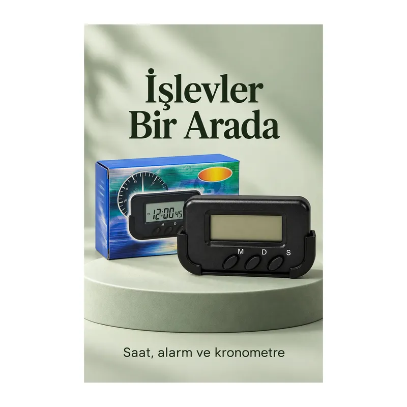 Araç İçi Dijital Saat Alarmlı ve Kronometreli Araba Saati