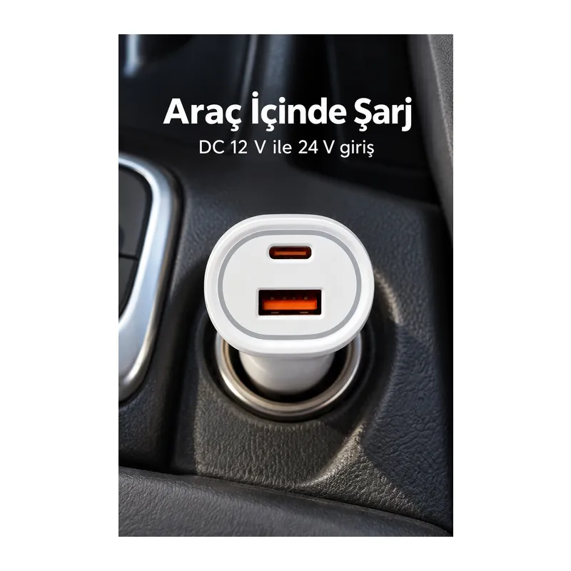 Beyaz Gövdeli Çift Çıkışlı Araç İçi Şarj Aleti