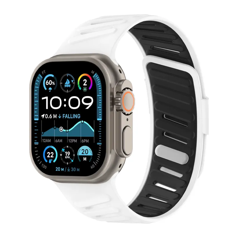 Apple Watch Ultra 49mm Twin Silikon Kordon - Beyaz-Siyah