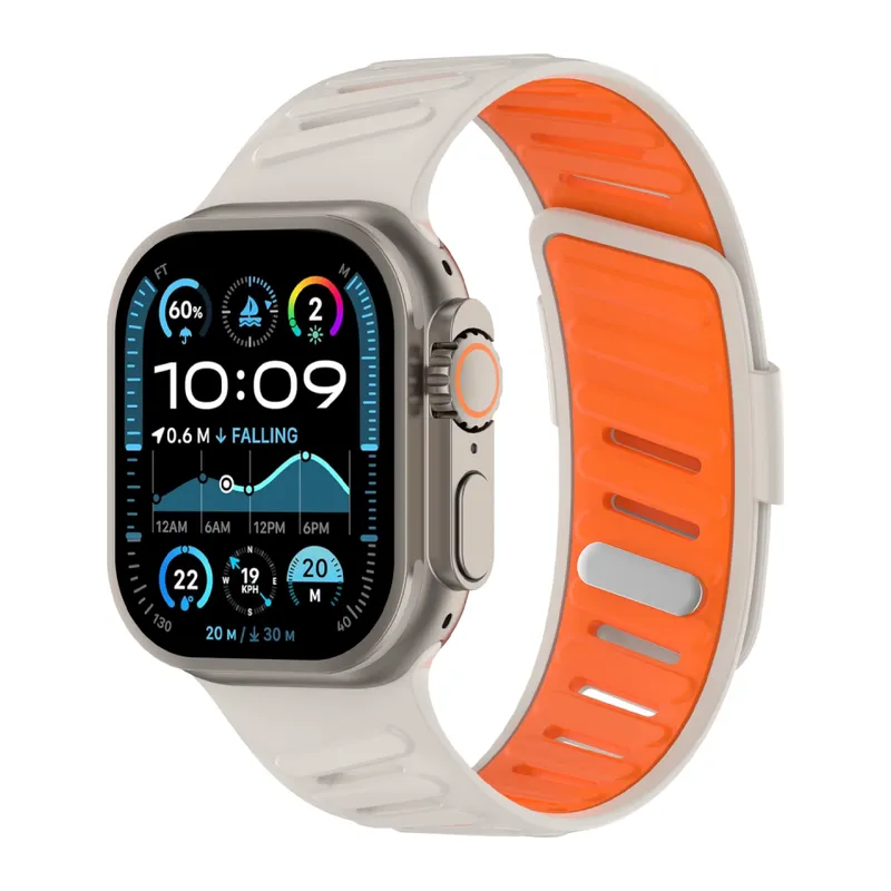 Apple Watch Ultra 49mm Twin Silikon Kordon - Beyaz-Turuncu