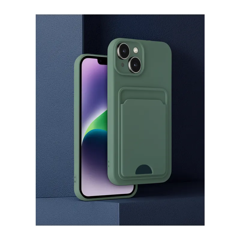 Apple İphone 14 Kılıf Kelvin Kartvizitli Silikon - Koyu Yeşil