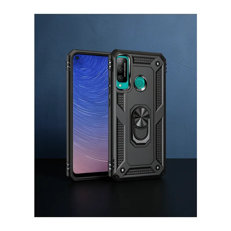 Huawei P40 Lite E Kılıf Sofya Yüzüklü Silikon Kapak - Siyah