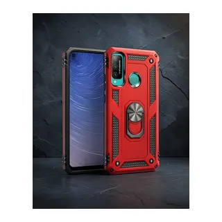 Huawei P40 Lite E Kılıf Sofya Yüzüklü Silikon Kapak - Kırmızı