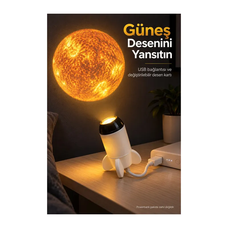 Roket Şeklinde Projeksiyon Lambası Değiştirilebilir Görsel Kartlı